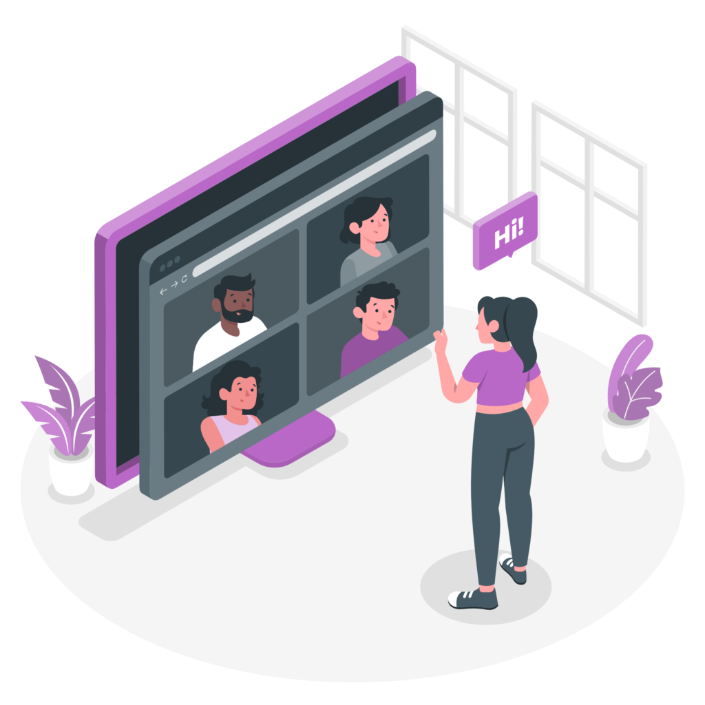 A woman having a team meeting online 