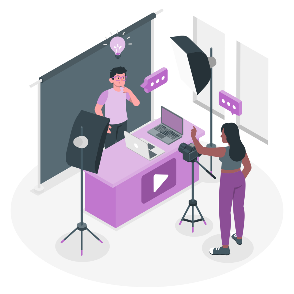 A user being filmed while talking about technology 