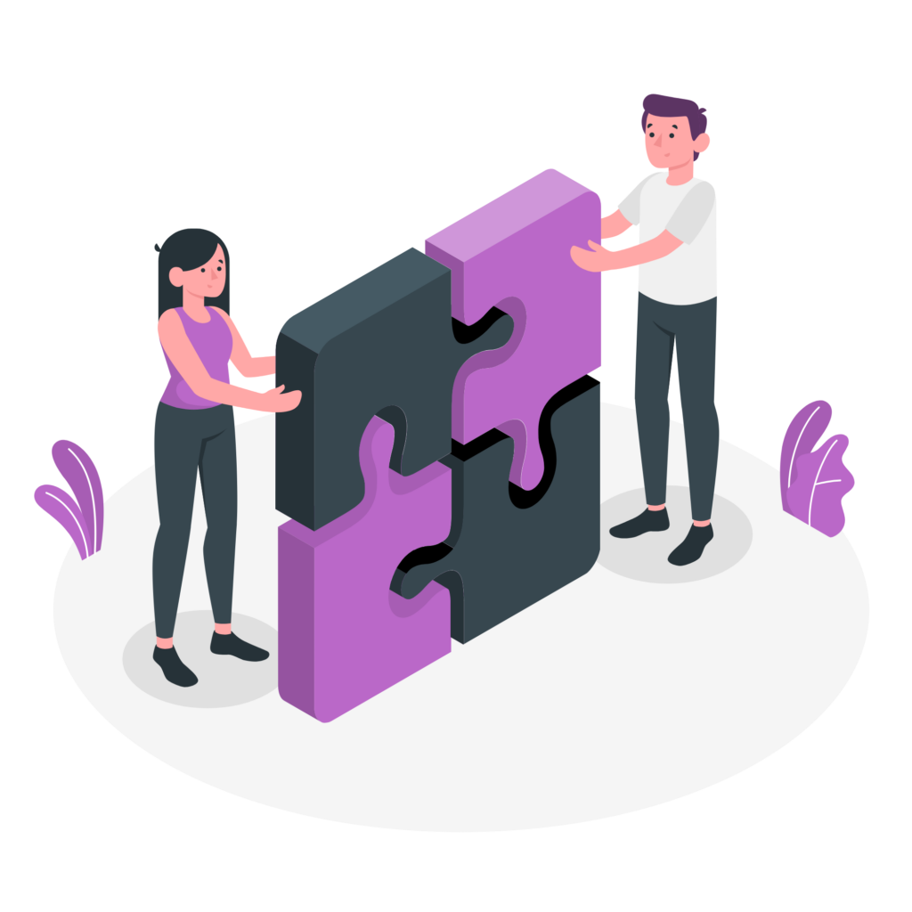 A team finishing piecing a puzzle together 