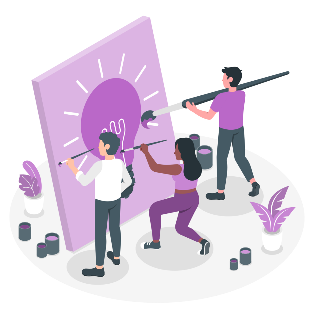 A team collaborating on creating a piece of art 