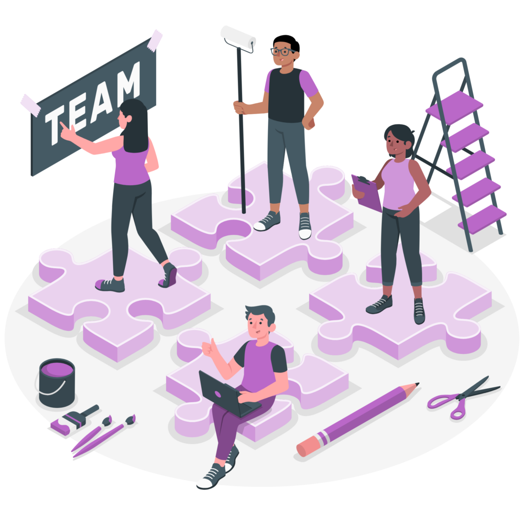 A team setting up their space 